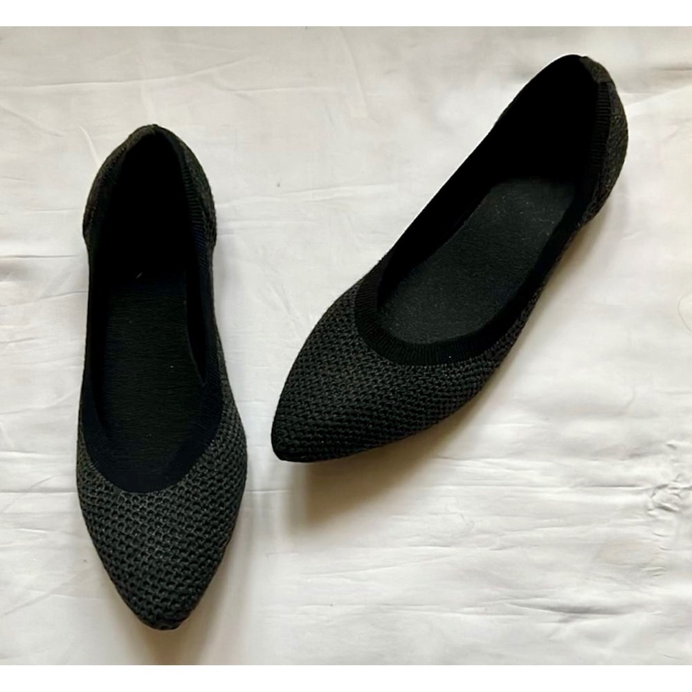 Frank Mulley Knit Pointed Toe Flats Comfortable Ballet Shoes Black Size 7